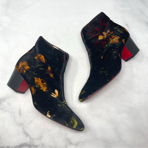 Christian Louboutin Disco 70s 55 Velours Velvet Floral Bouquet Ankle Boots 36.5 - Picture 1 of 12